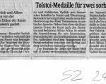 DEU, Saschische Zeitung - Tolstého medaile pro dva srbské spisovatele, 2013